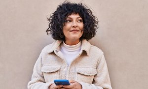 Woman with a mid-length tousled shag haircut